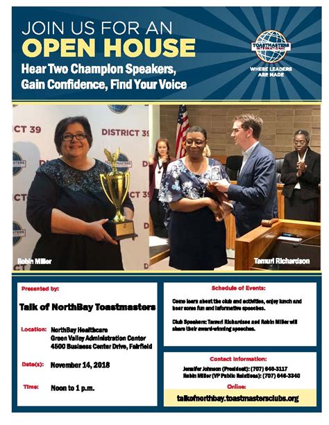 Talk Of Northbay Toastmasters Open House Meeting Fairfield District
