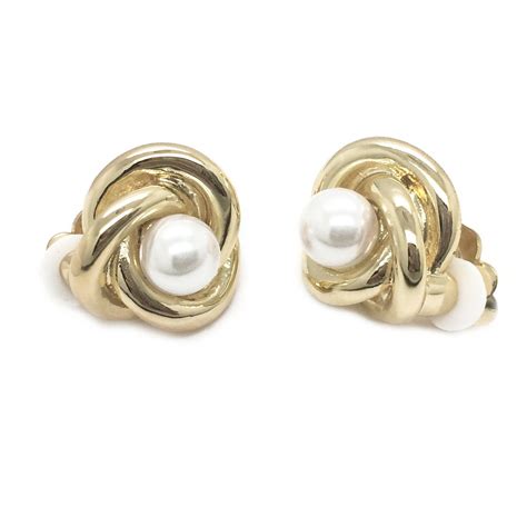 sparkly bride simulated pearl clip on earrings love knot gold plated women fashion read more