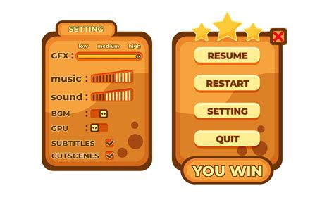 Complete Set Of Level Button Game Pop Up Icon Window And Elements For