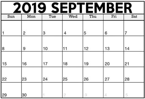 Editable September 2019 Calendar Calendar Printables 2019 Calendar