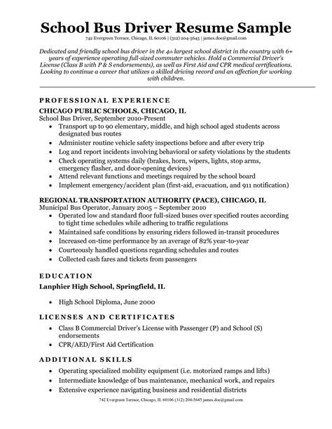 Bus Driver Resume Examples