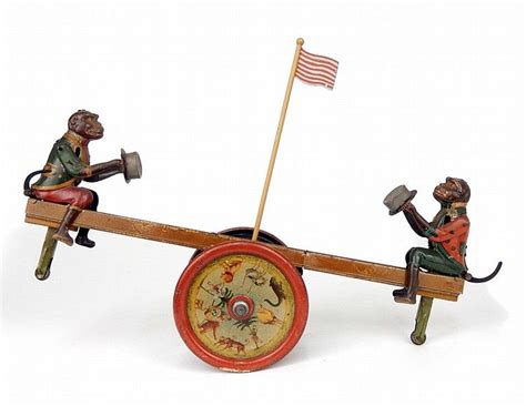 Distler Tin Litho Windup Monkeys On Seesaw Vintage Toys Victorian