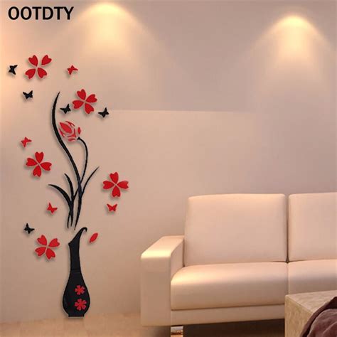 Ootdty Vase Flower Tree Removable 3d Wall Stickers Vinyl Decal Home