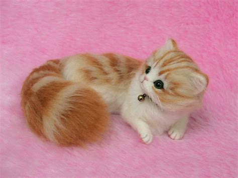Needle Felted Cute Fluffy Kitten Orange Tabby Miniature Wool