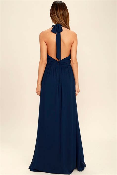 Lovely Navy Blue Dress Maxi Dress Halter Dress 8400