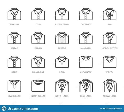 Shirt Collars Jacket Types Flat Line Icons Set Formal Clothing Vector