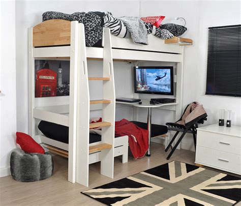 The ceiling was opened up in the main space, but the bathroom and bedroom have lower ceilings to accommodate the parent's sleeping loft above, accessible by a walnut ladder. 20 Loft Beds with Desk For Boys Bedrooms | Home Design Lover