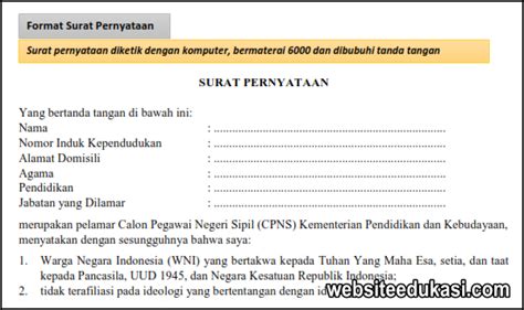 Jadwal pengumuman seleksi cpns bnpt 2019. Surat Pernyataan CPNS Kemendikbud 2019 Format Word ...