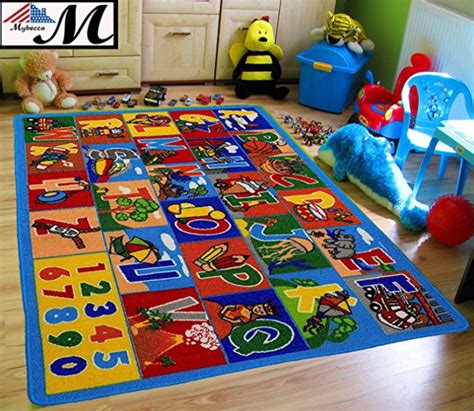 Kids Rug Abc 1 Numbers Children Area Rug 5x7 Non Skid Gel Backing