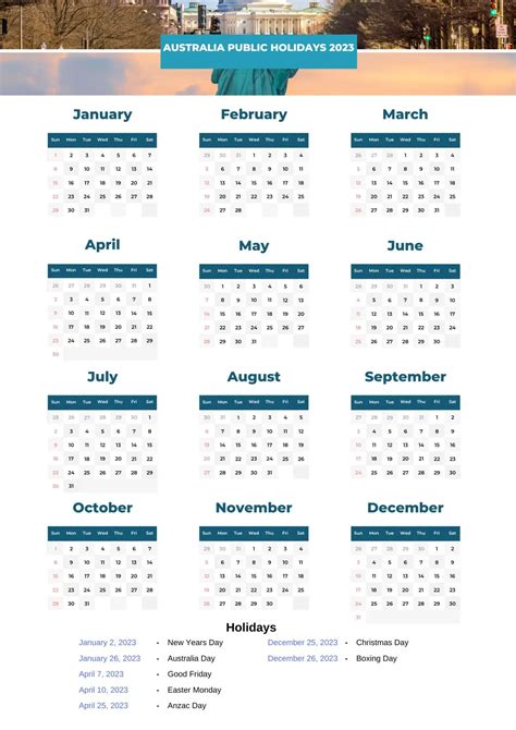 Australia Public Holidays 2023 With Australia Printable Calendar