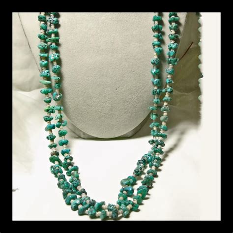 Double Strand Of Turquoise Nuggets And Shell Heishi Necklace