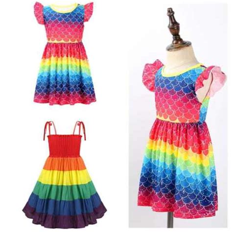 Merry Christmas Kids Girls Rainbow Dress Princess Party Skirts Summer