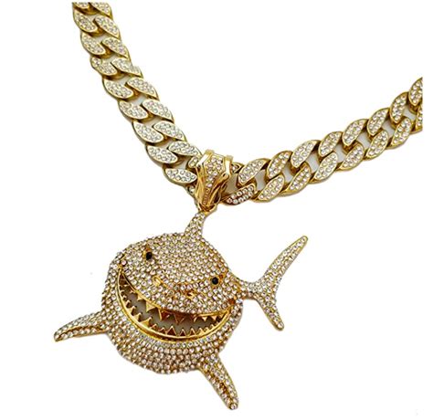 Gooba Shark Pendant 6ix9ine Necklace 69 Yaya Hip Hop Simulated Diamond