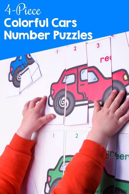 4 Piece Colorful Cars Number Puzzles Number Puzzles Maths Puzzles
