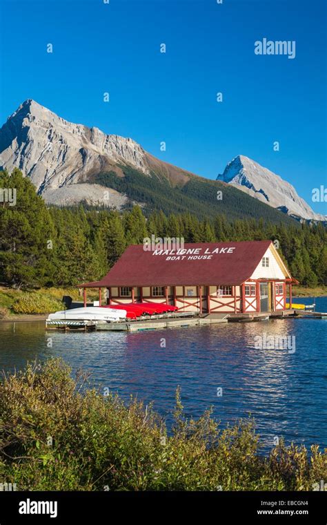 Boathouse At Maligne Lake In The Canadian Rocky Mountains Jasper
