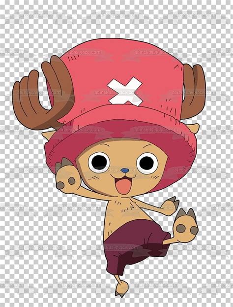 Cute Chopper One Piece And A Checkered Background Edible Cake Topper