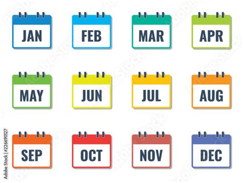 Month Name In Calendar Colorful Flat Style Vector Illustration Stock