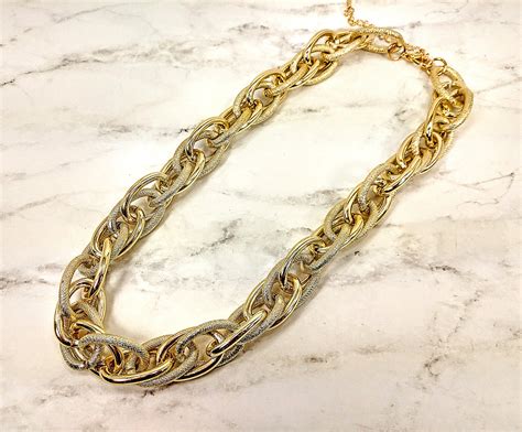 Gold Plated Multi Link Chain Necklace With A Mix Of Polished Etsy
