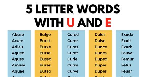 515 Examples Of 5 Letter Words With U And E 7esl