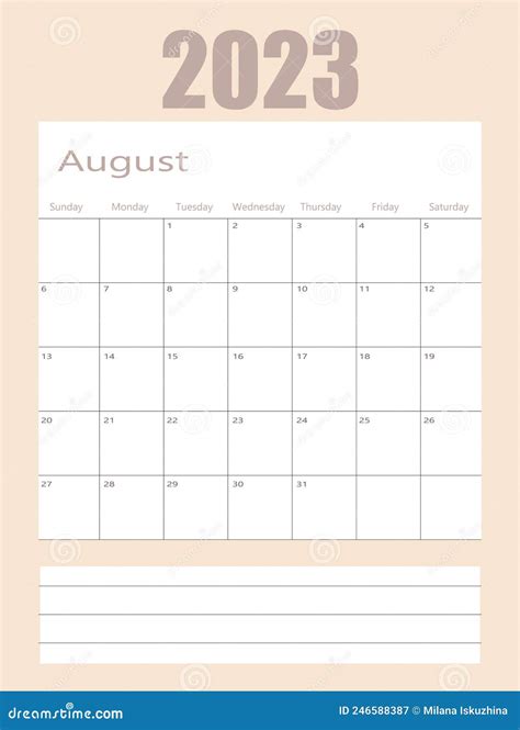 Calendario Del Mes De Agosto De 2023 Vectores 10 Aislado En Fondo