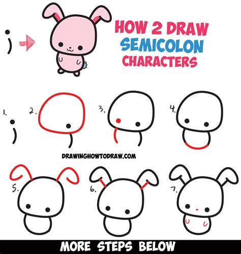 How To Draw A Cute Easy Cartoon Kawaii Bunny Rabbit From A Semicolon