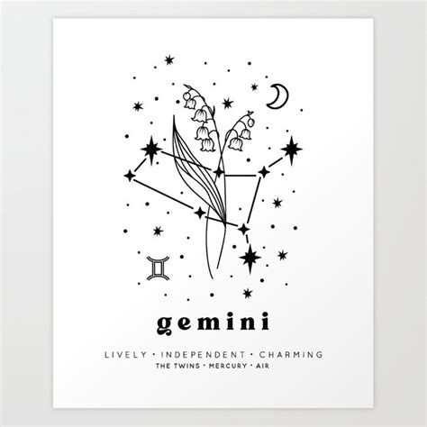 Gemini Constellation And Birth Flower Art Print By Inkandluxe Society6