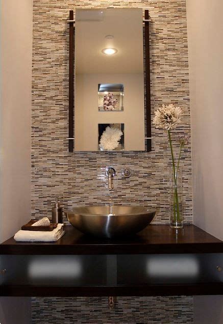 Floating Vanity And Vessel Sink Style And Tile Up Wall Modern Powder