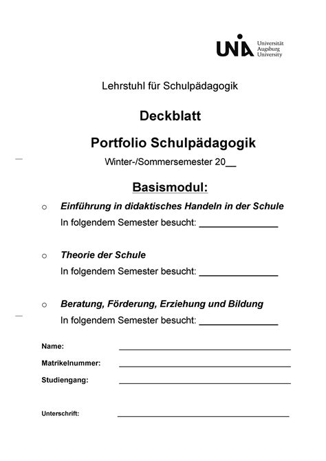 Basismodul Portfolio Musterlösungen Lehrstuhl Für Schulpädagogik