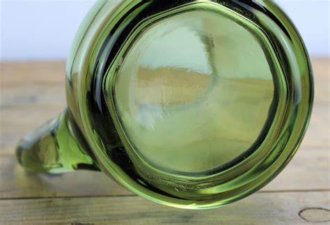 Mid Century Olive Green Glass Vase With Handle Etsy