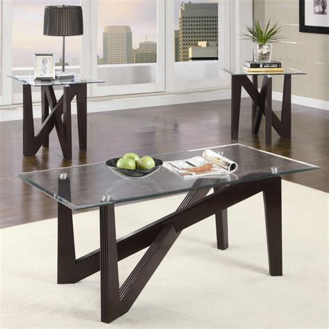 Adorn your home with a sleek, shiny, and sophisticated touch with this glass coffee table. Cappuccino Finish Modern 3Pc Coffee Table Set w/Glass Top