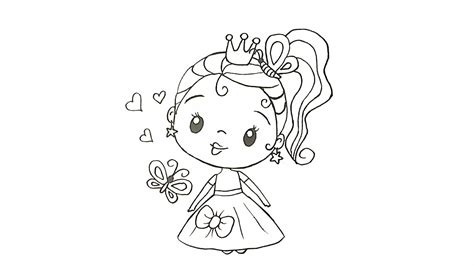 Рисуване на картинка за оцветяване Малка принцеса Лесна рисунка Зумипик