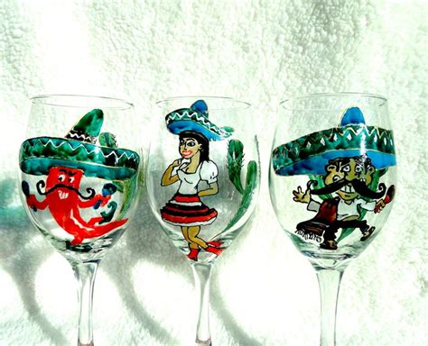 Mexico Hand Painted Wine Glasses 16 Oz Set Of 3 Funny Wine Glasses T Mexican Friends Birthday