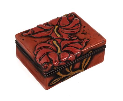 Japanese Red Lacquer Carved Box Zother Oriental