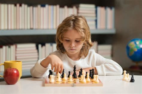 Little Child Chessman Play Chess Game Checkmate Kid Playing Chess In