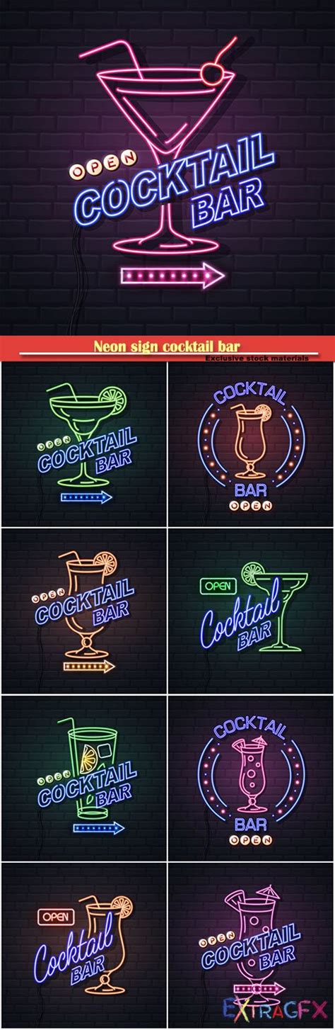 Neon Sign Cocktail Bar On Brick Wall Background Extragfx Free Graphic Portal Psd Sources