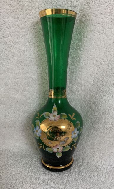 Vintage Hand Painted Green Glass Bud Vase Gold Trim Made In Japan Ebay