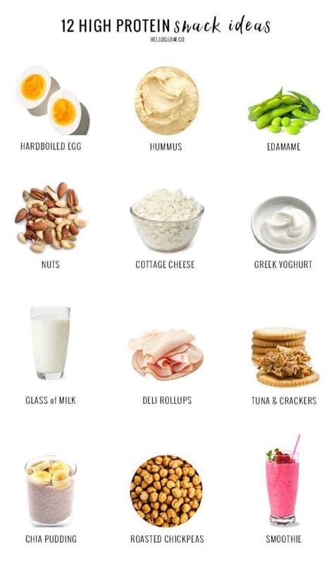 The 12 High Protein Snack Ideas Are Shown In This Image Including