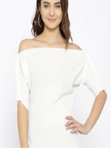 Buy And Women White Solid Off Shoulder Bardot Top Tops For Women 6150319 Myntra