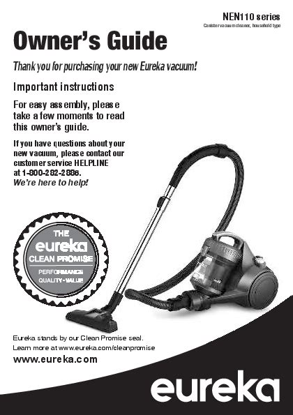 Eureka Whirlwind Bagless Canister Vacuum Cleaner User Manual