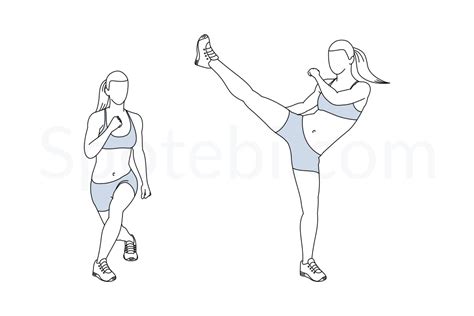 Curtsy Lunge Side Kick Illustrated Exercise Guide