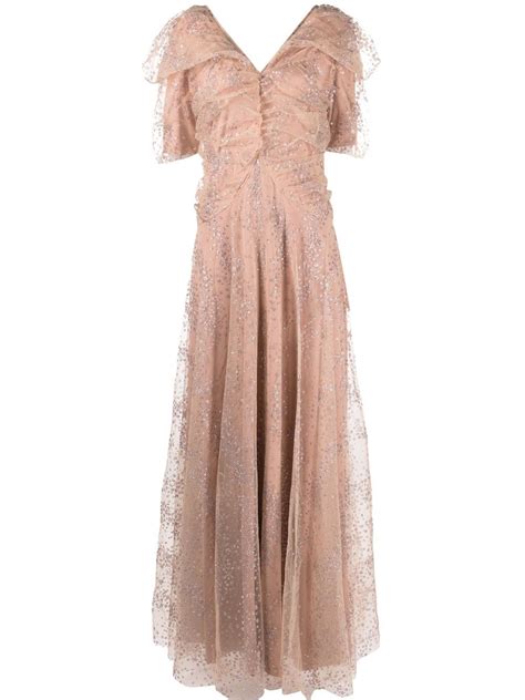 Masterpeace Puff Sleeve Ruffled Gown In Nude ModeSens