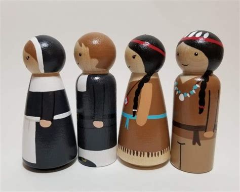 Thanksgiving Peg Doll Set Pilgrims And Native American Peg Etsy In 2021 Peg Dolls Doll Sets