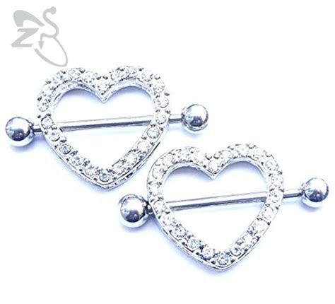 Sexy Fashion 316 Stainless Steel Nipple Shield Rings Clear Zircon Heart Design Nipple Barbell