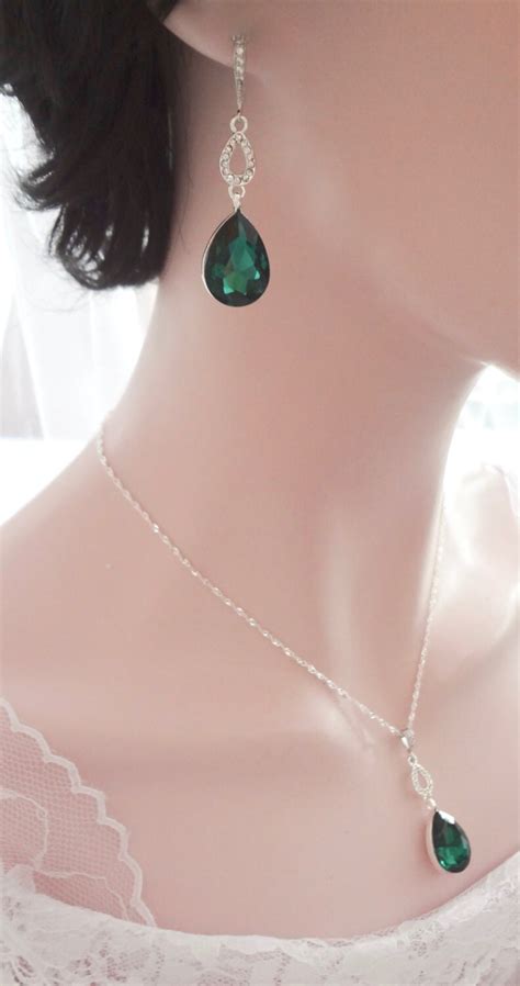 Emerald Jewelry Set 3 Piece Brides Jewelry Set Emerald