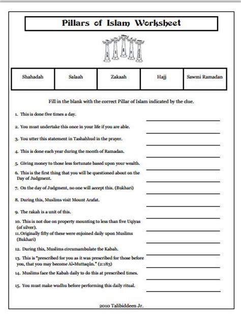 Pillars Of Islam Worksheet Islamic Studies Pillars