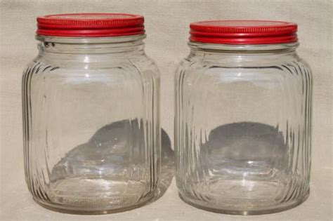 Shop our antique glass jars selection from the world's finest dealers on 1stdibs. hoosier vintage glass jars w/ red painted metal lids ...