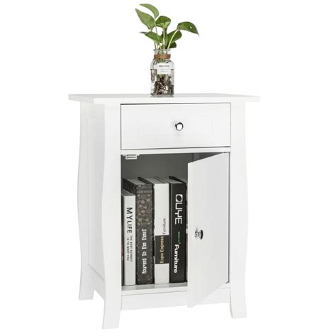Zimtown White Nightstand End Table With Storage Cabinet And Drawer