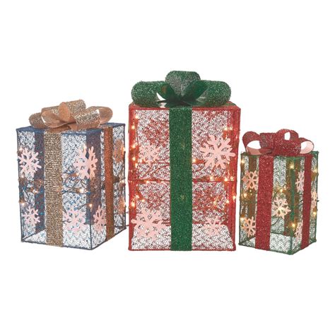 Holiday Time Light Up Outdoor 3 Piece T Box Decoration Set Walmart