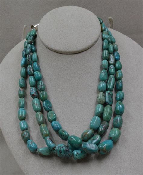 3 Stringed Smooth Nugget Nevada Blue Turquoise Necklace By Kenneth