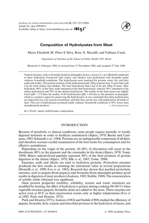 Maybe you would like to learn more about one of these? (PDF) Composition of Hydrolysates from Meat
